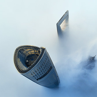 Skyscrapers in the fog