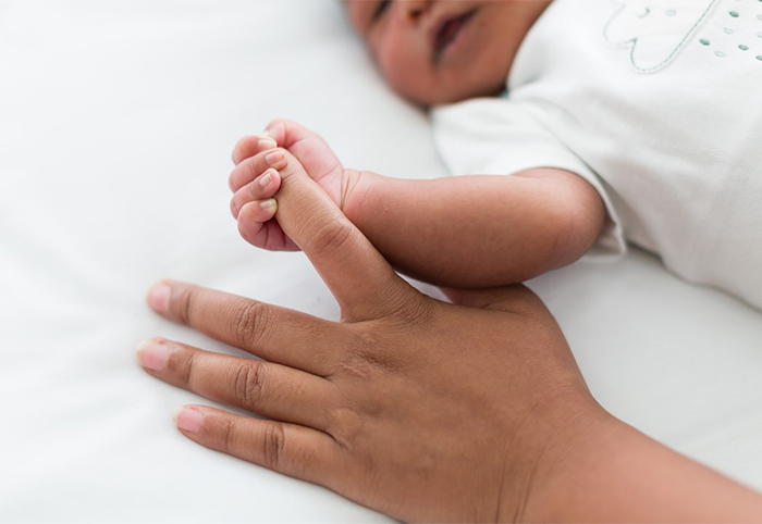  A baby holding a parent's hand (photo)